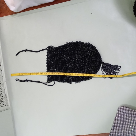 Women's gorgeous beaded drawstring wristlet sack pouch bag black - Picture 7 of 12